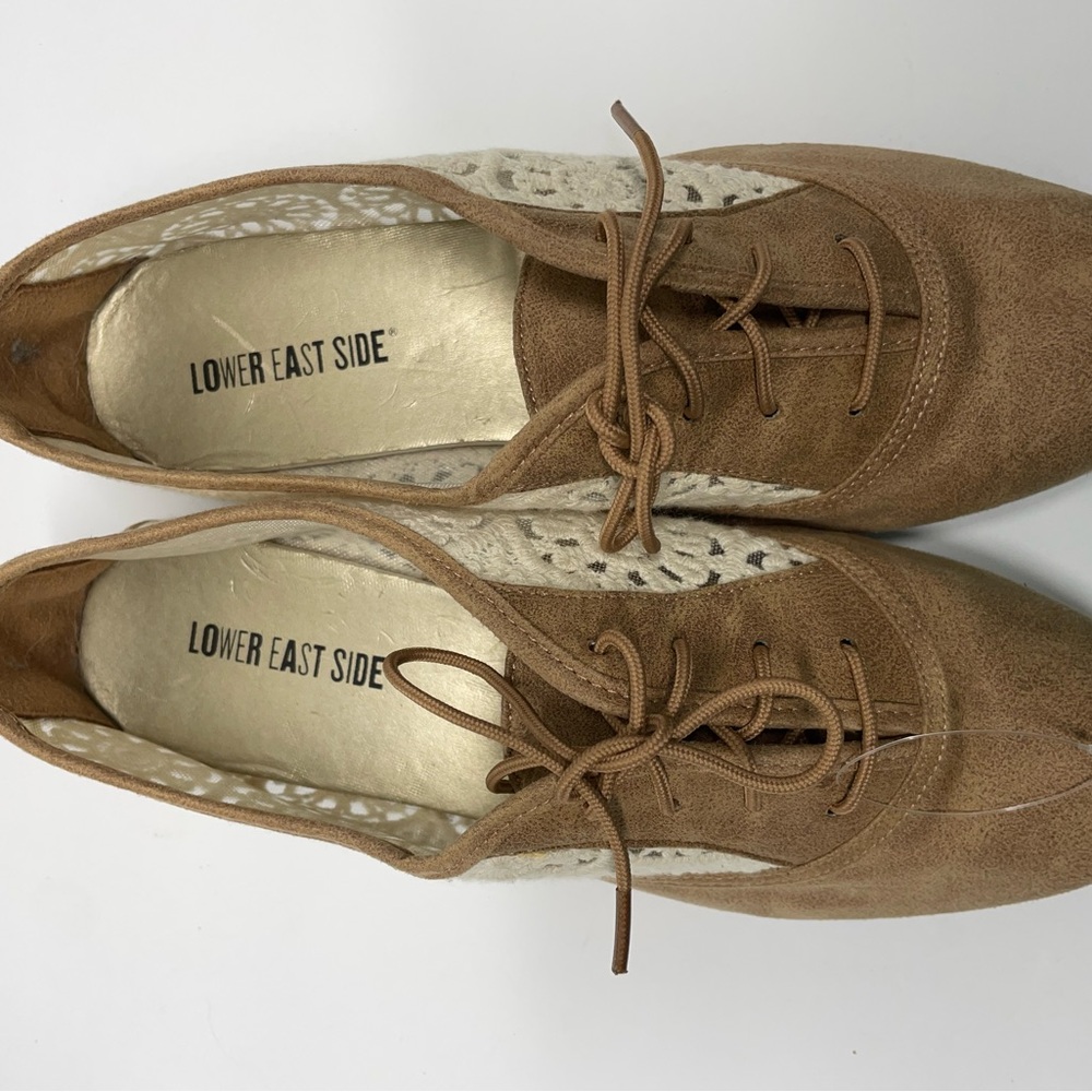 LOWER EAST SIDE Tan Lace-Panel Oxford Flats - Picture 3 of 6